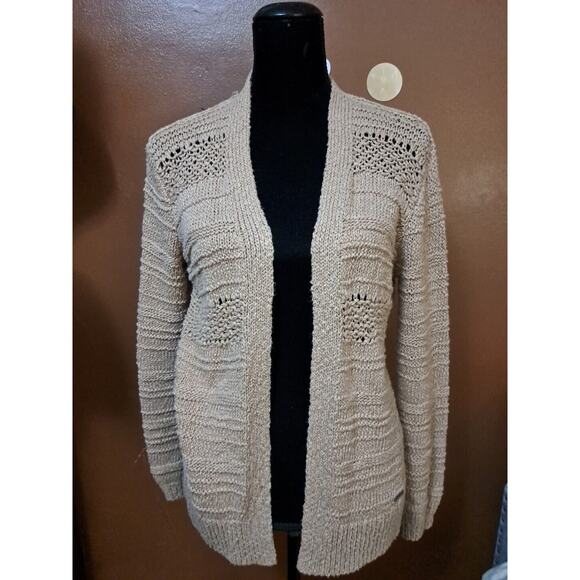Abercrombie & Fitch Women's Tan Crochet Knit Cardigan Sweater XS Oversized - Picture 1 of 10